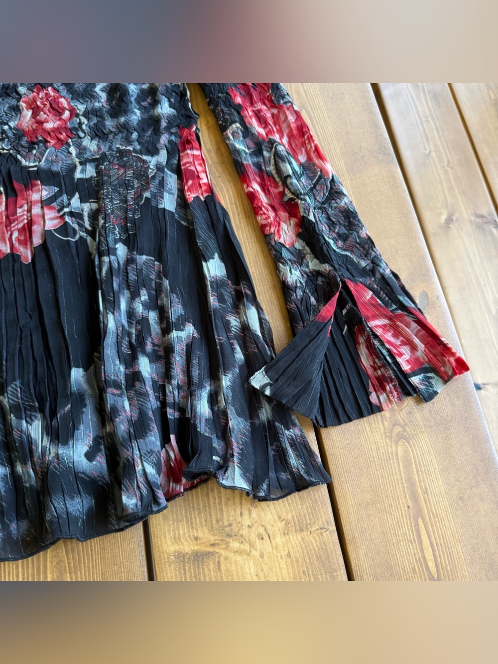 Vintage Alberto Makali Whimsygoth Crinkle Floral Button Front top L 90s Y2K - Picture 7 of 9